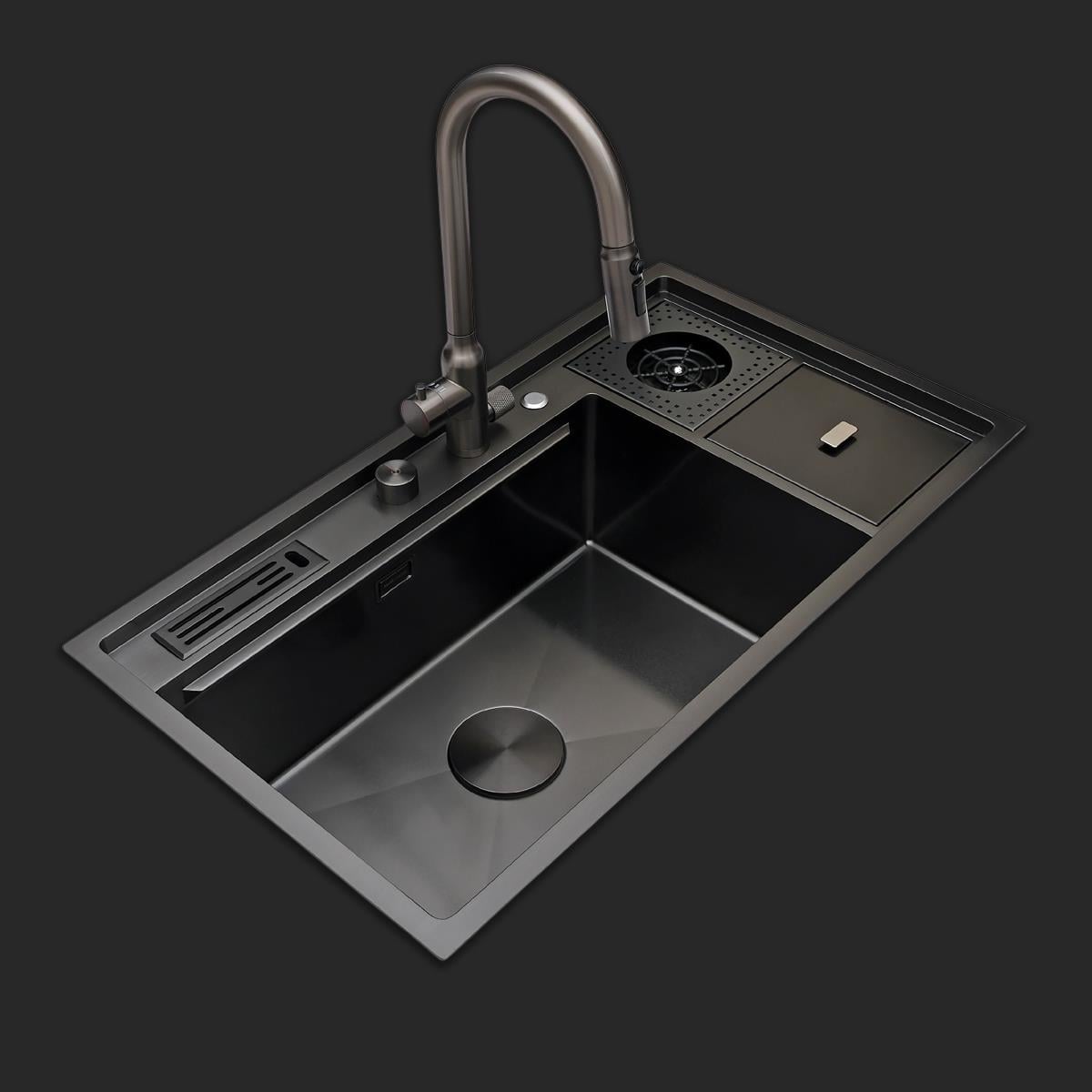 Verona El Yapımı PVD Eviye Seti 85x48 cm Siyah (Black)