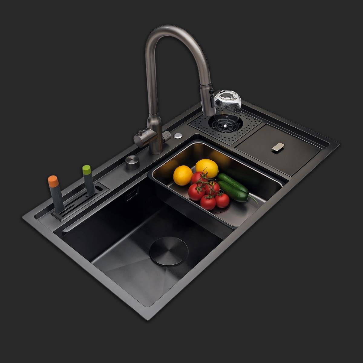 Verona El Yapımı PVD Eviye Seti 85x48 cm Siyah (Black)