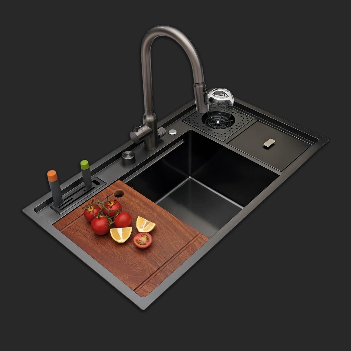 Verona El Yapımı PVD Eviye Seti 85x48 cm Siyah (Black)