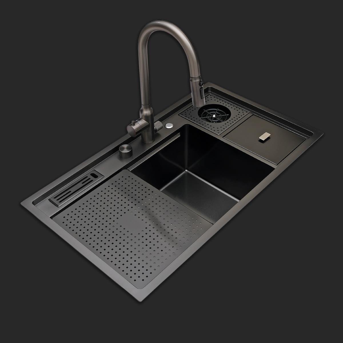 Verona El Yapımı PVD Eviye Seti 85x48 cm Siyah (Black)