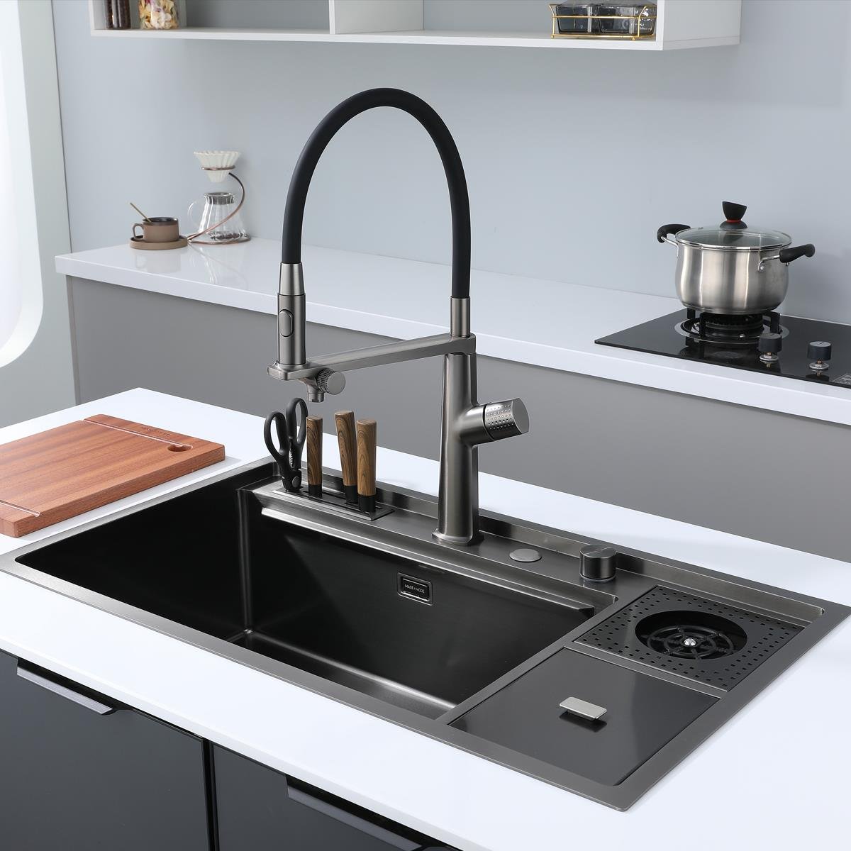 Verona El Yapımı PVD Eviye Seti 85x48 cm Siyah (Black)