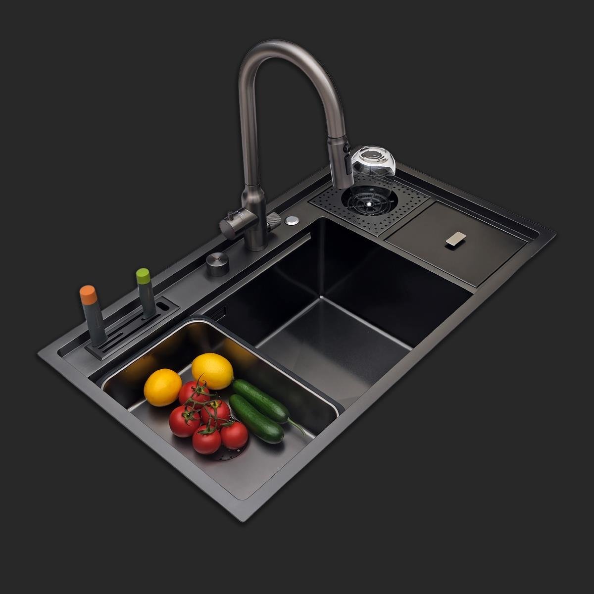 Verona El Yapımı PVD Eviye Seti 85x48 cm Siyah (Black)