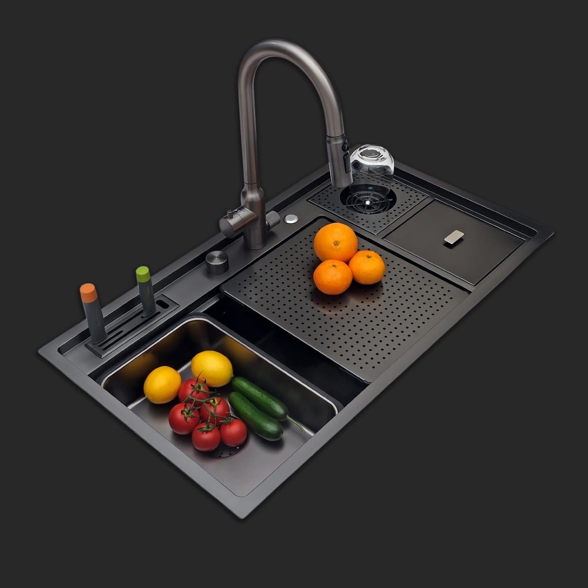 Verona El Yapımı PVD Eviye Seti 85x48 cm Siyah (Black)