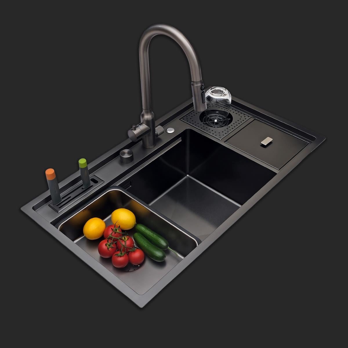 Verona El Yapımı PVD Eviye Seti 85x48 cm Siyah (Black)