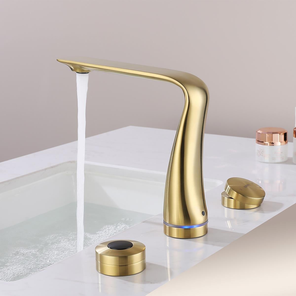 Wind 3 Delikli Sensörlü Lavabo Bataryası Brushed Gold