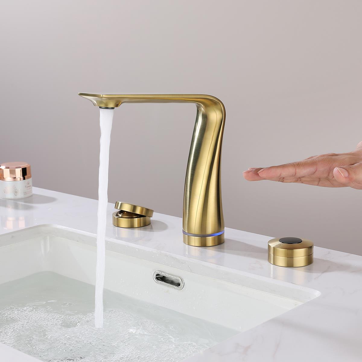 Wind 3 Delikli Sensörlü Lavabo Bataryası Brushed Gold
