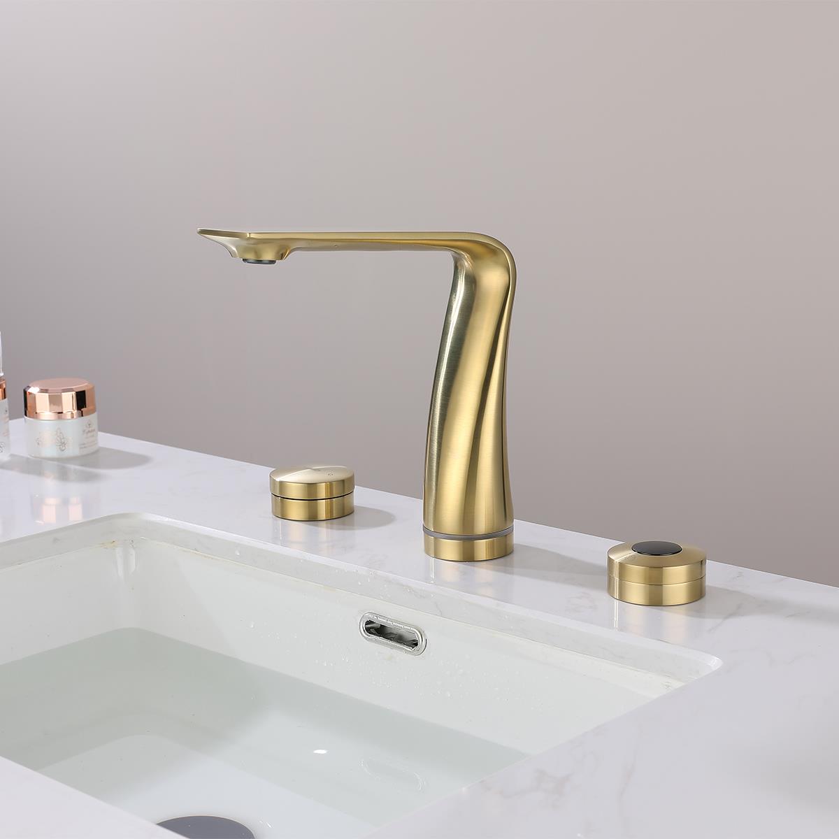 Wind 3 Delikli Sensörlü Lavabo Bataryası Brushed Gold