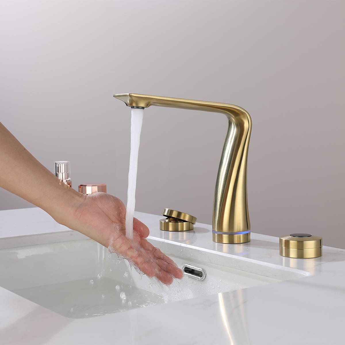 Wind 3 Delikli Sensörlü Lavabo Bataryası Brushed Gold