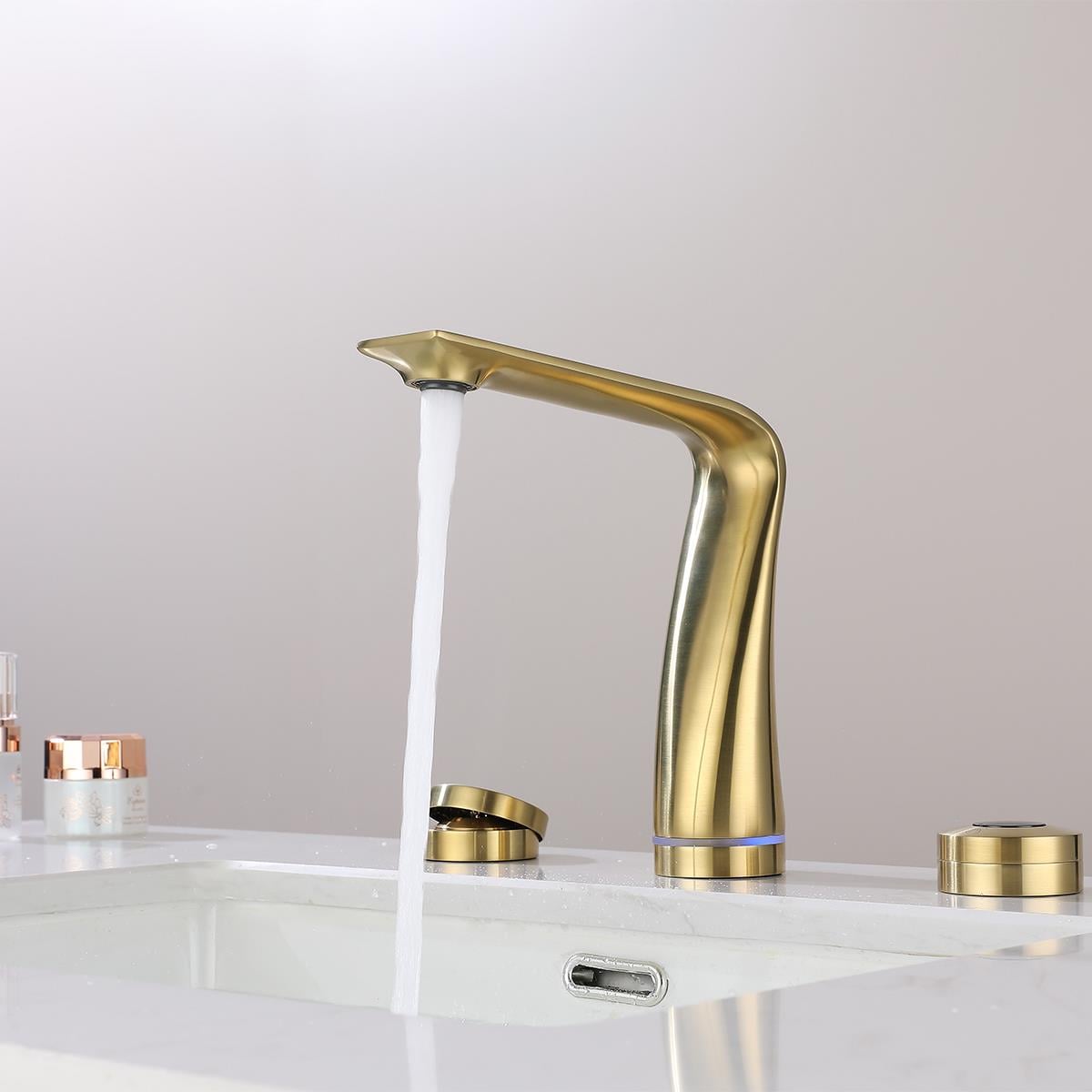 Wind 3 Delikli Sensörlü Lavabo Bataryası Brushed Gold