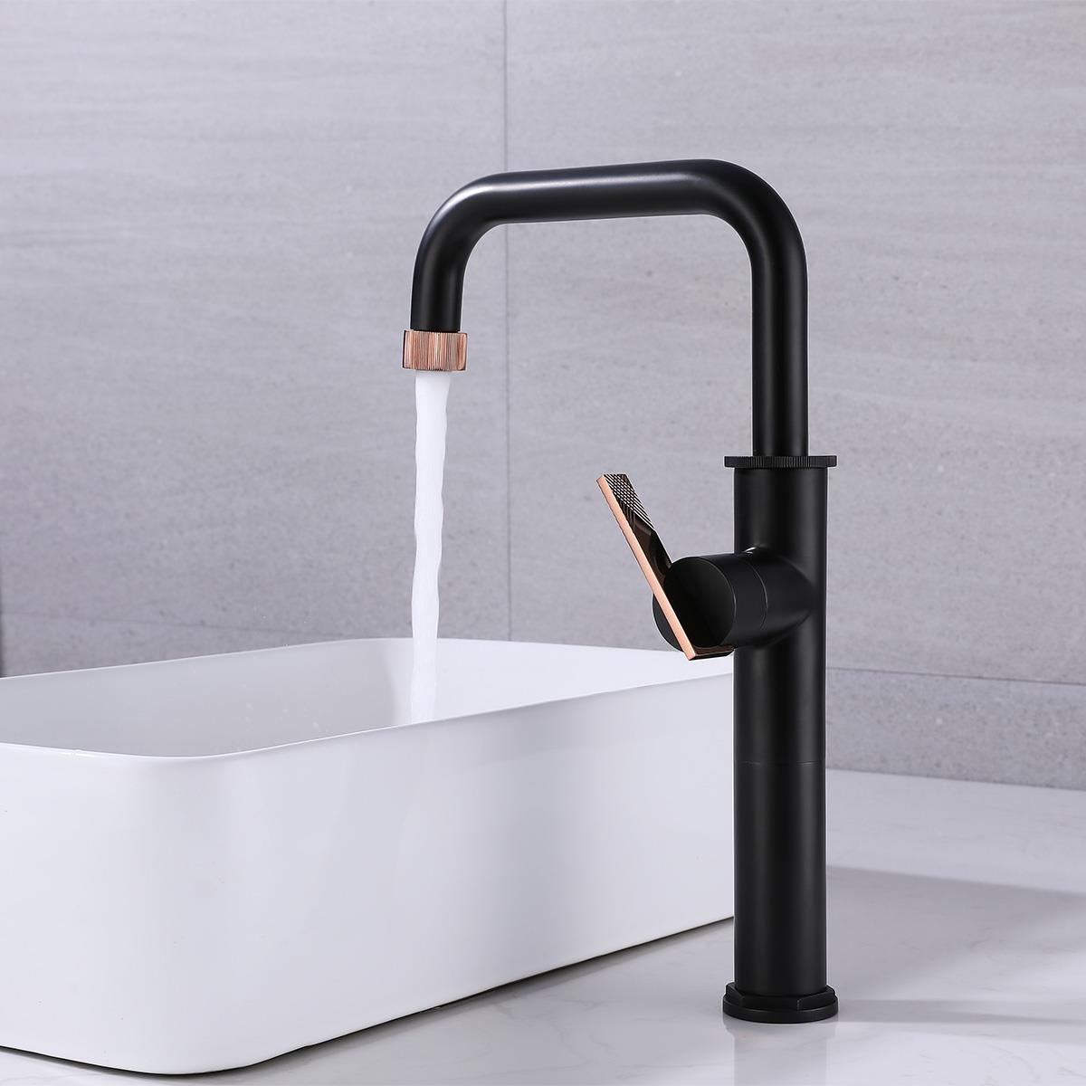 Wing XL Yüksek Lavabo Bataryası Matt Black Rose Gold