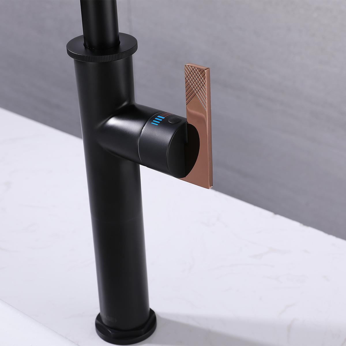 Wing XL Yüksek Lavabo Bataryası Matt Black Rose Gold