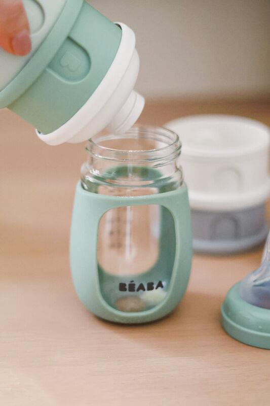 4 Katmanlı süt tozu kutusu ve atıştırmalık kabı (Cotton White/Sage Green) Beslenme Beaba