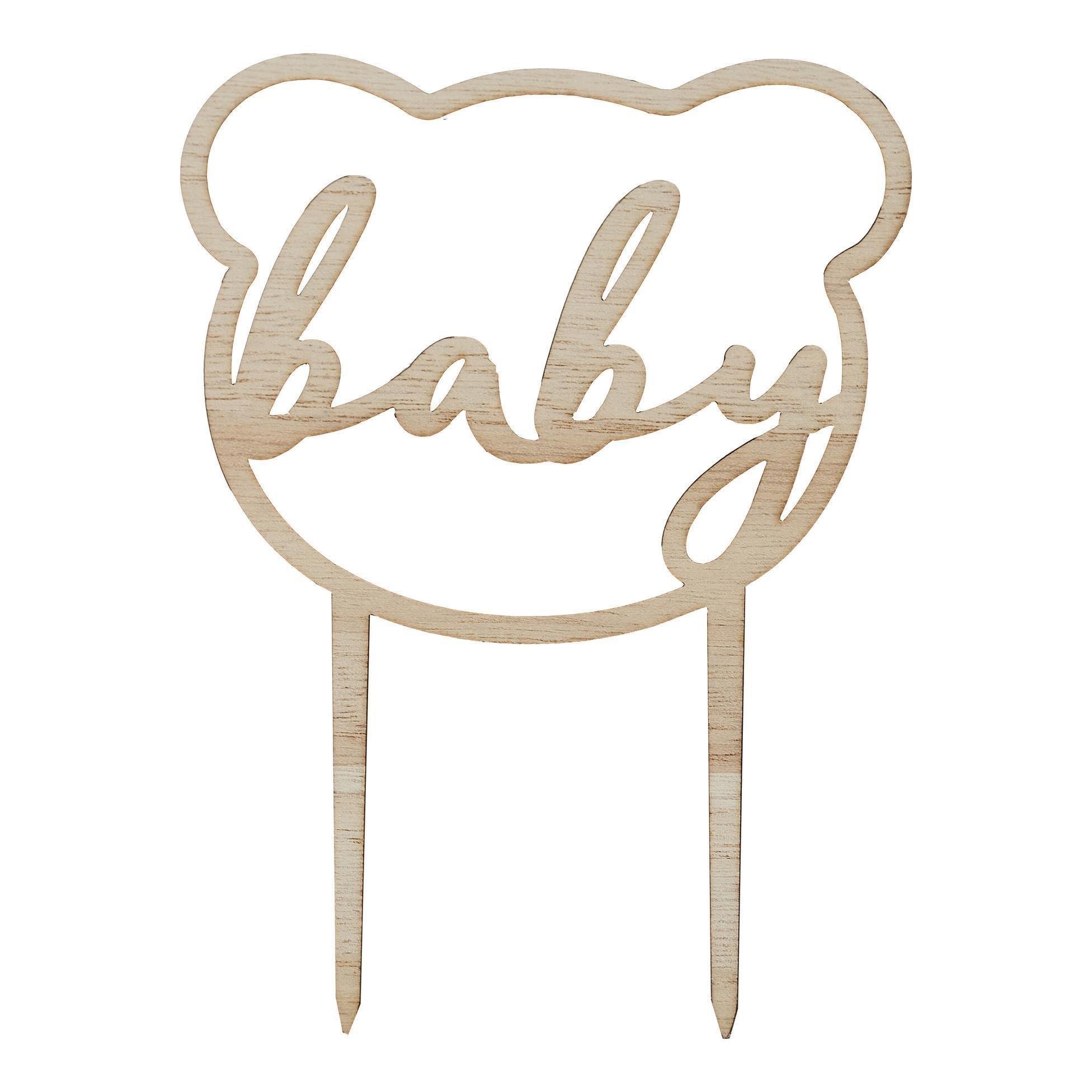 Ahşap Baby Shower Pasta Süsü - Teddy Bear