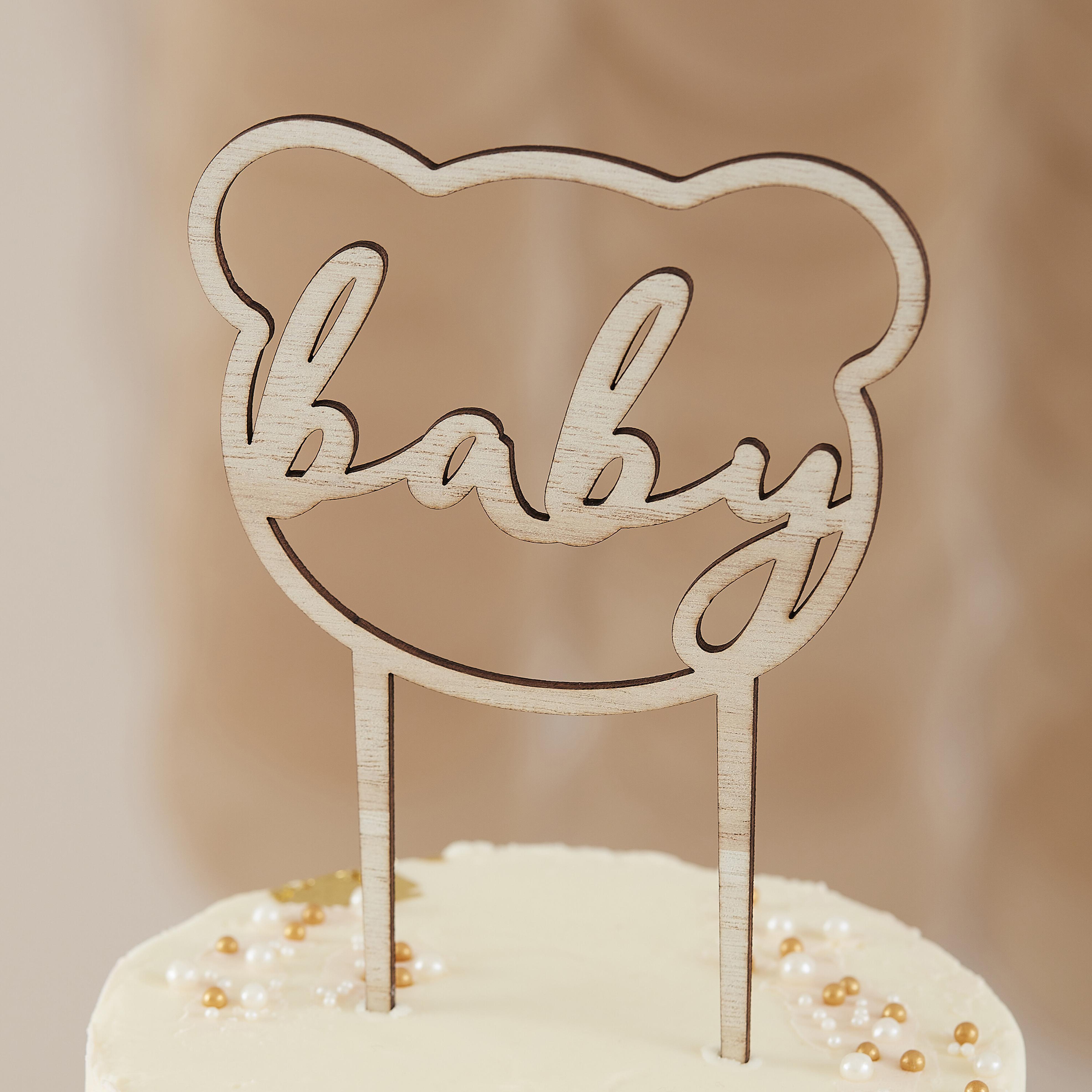 Ahşap Baby Shower Pasta Süsü - Teddy Bear