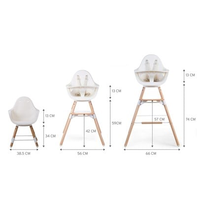 ChildHome Evolu 2 Mama Sandalyesi, Naturel / Beyaz + Beyaz Tepsi Mama Sandalyeleri