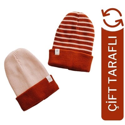Çift Taraflı Çocuk Bere, Kiremit 1-4 Yaş Tekstil Mama Yoyo Baby & Kids