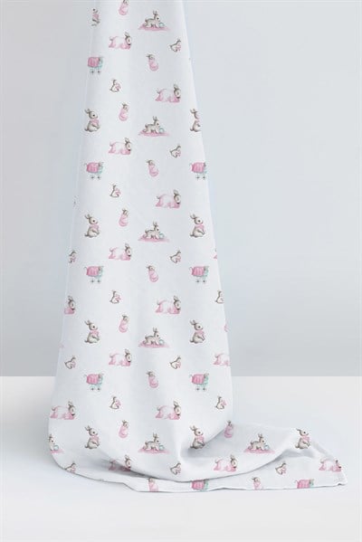 Deux  Lapins Bébé Lapin Müslin Rose Bebek Örtü 120x120 Müslin