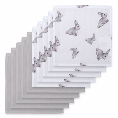 Deux  Lapins Iconique Lapin & Cotton Grey 10`lu Müslin Ağız Bezi Paketi Emzirme Önlüğü