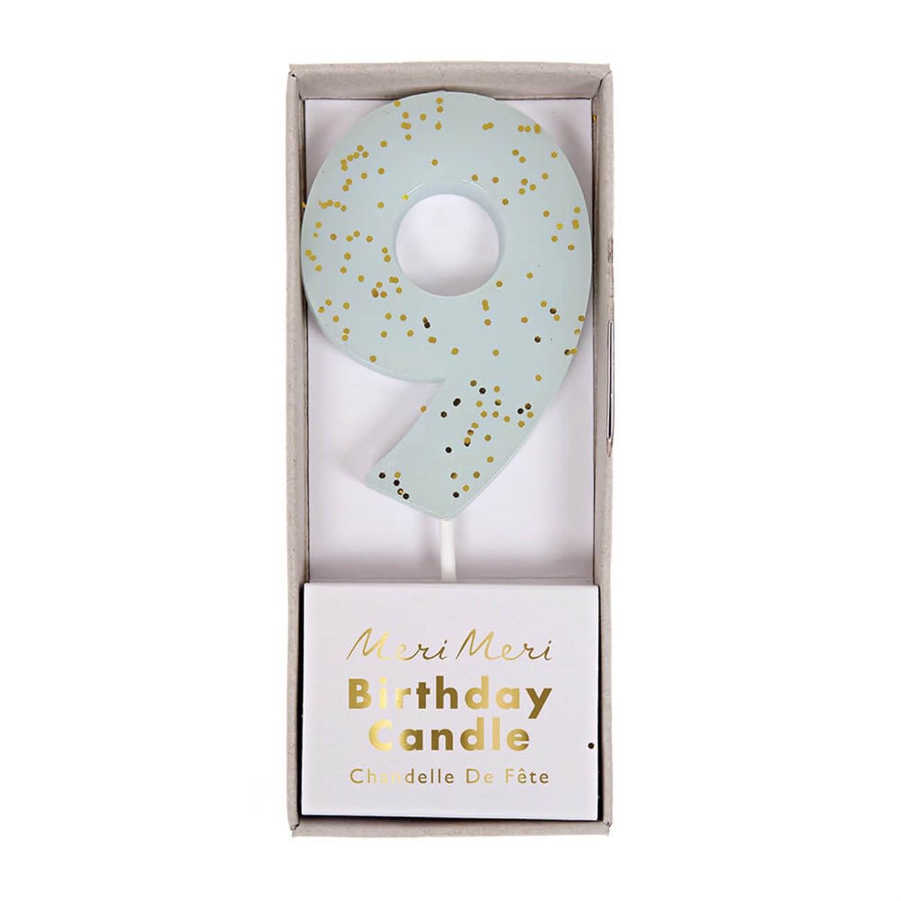 Meri Meri - Blue Number 9 Candle - 9 Numara Mavi Mum