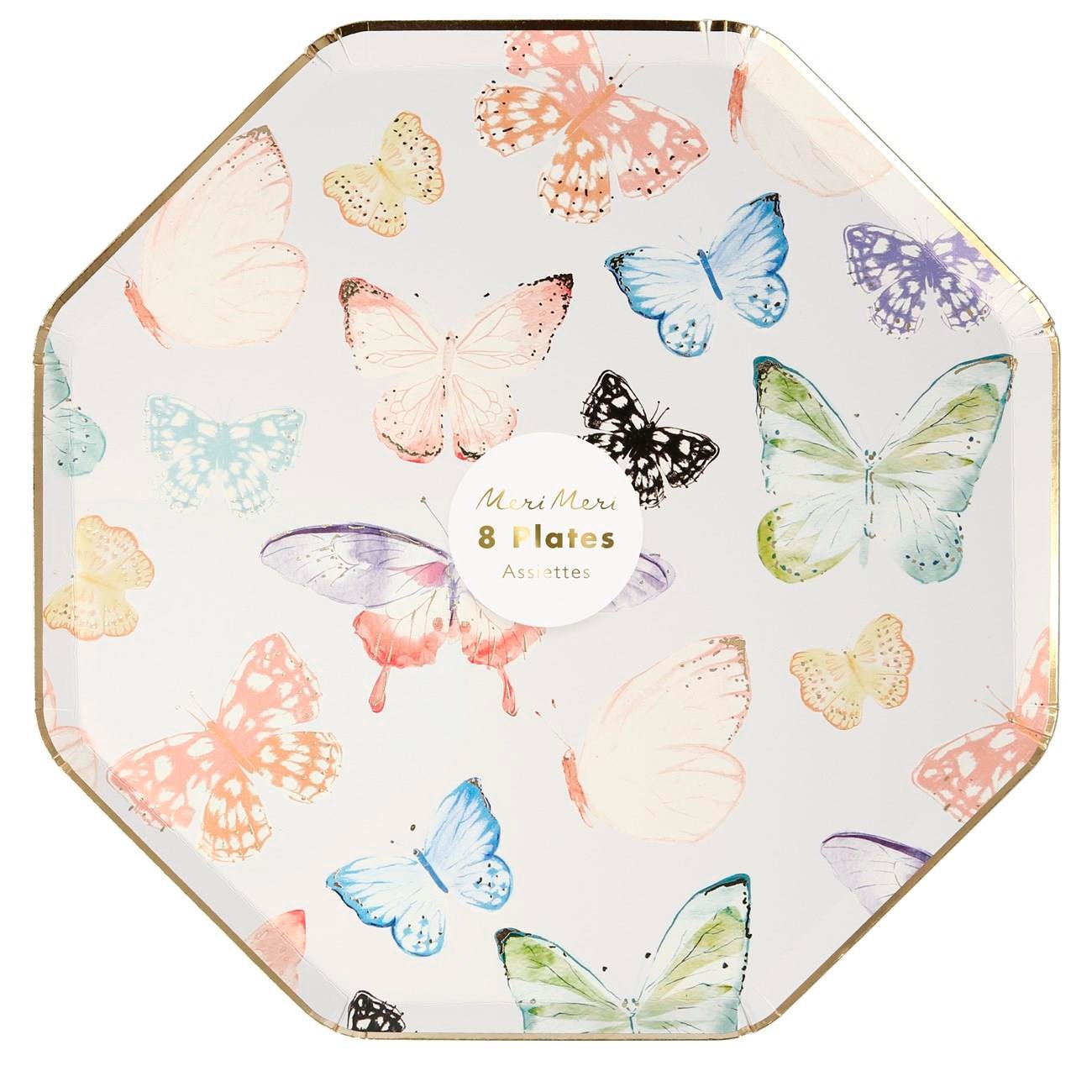 Meri Meri - Butterfly Plates - Kelebek Tabak - 8'li