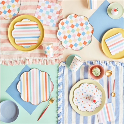 Meri Meri - Colourful Pattern Side Plates - Renkli Desenler Tabaklar - 8'li