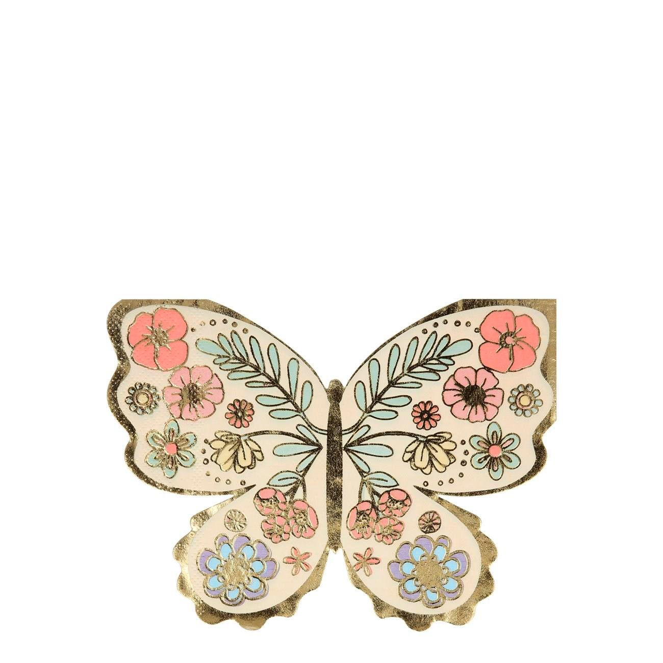 Meri Meri - Floral Butterfly Napkins - Çiçekli Kelebek Peçete - 16'lı