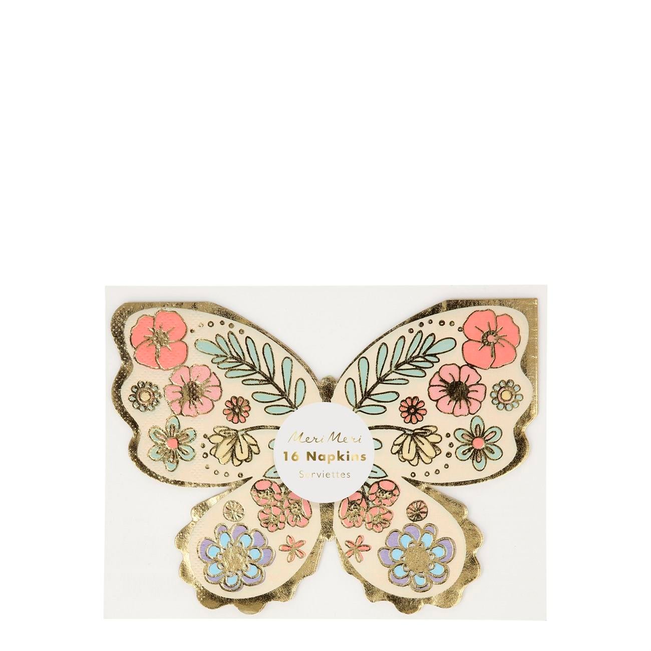 Meri Meri - Floral Butterfly Napkins - Çiçekli Kelebek Peçete - 16'lı