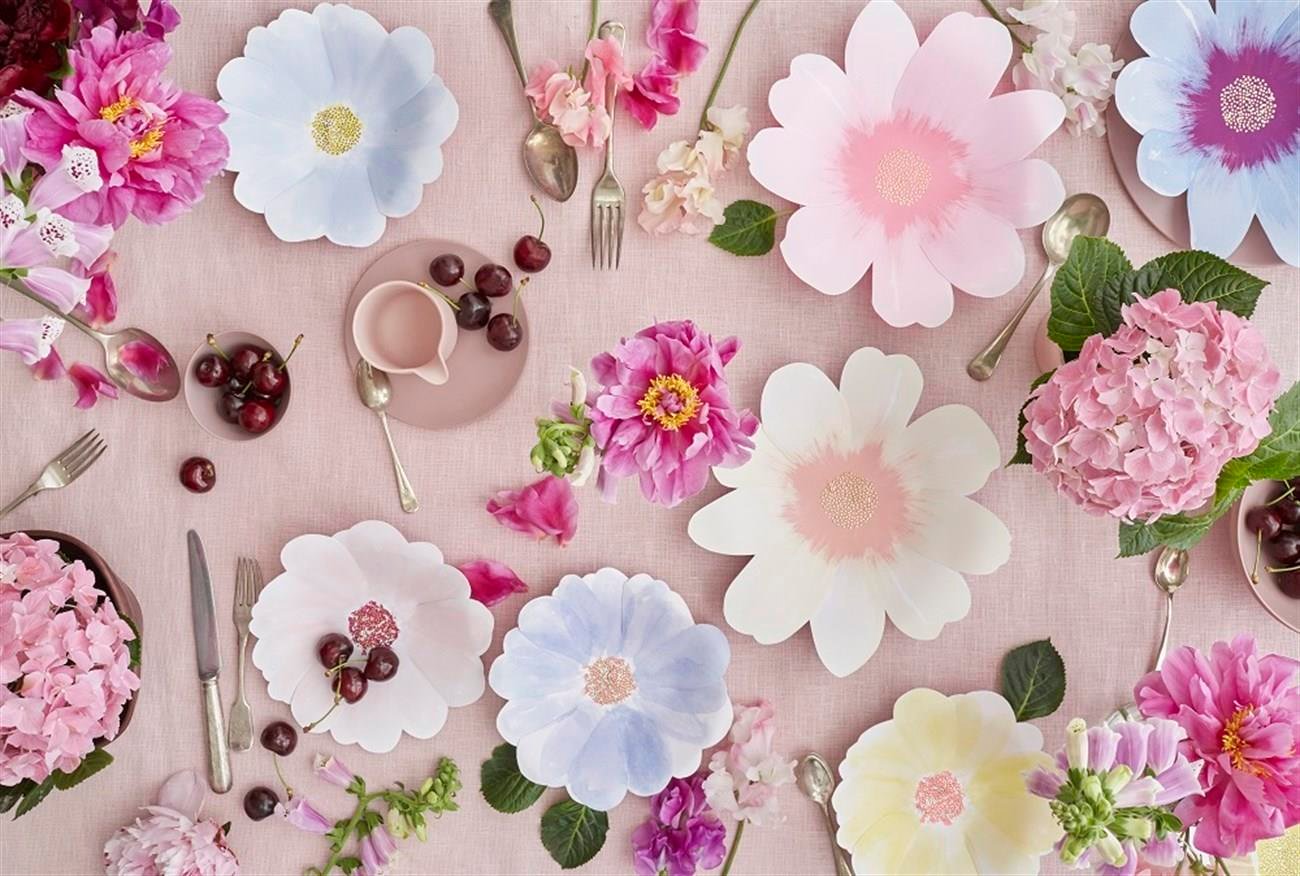 Meri Meri - Flower Garden Plates - Çiçek Bahçesi Tabaklar - L - 8'li