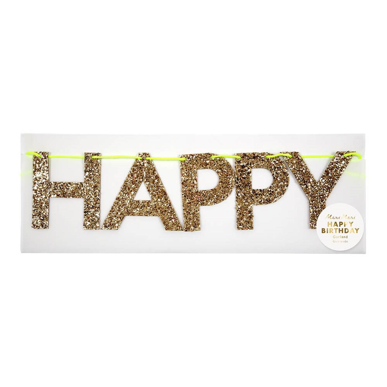 Meri Meri - Gold Happy Birthday Garland - Altın Happy Birthday Asılan Süs