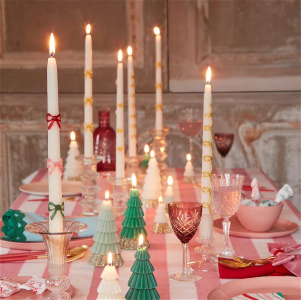 Meri Meri - Gold Star Taper Candle - Altın Yıldız Detaylı Mumlar (2'li)
