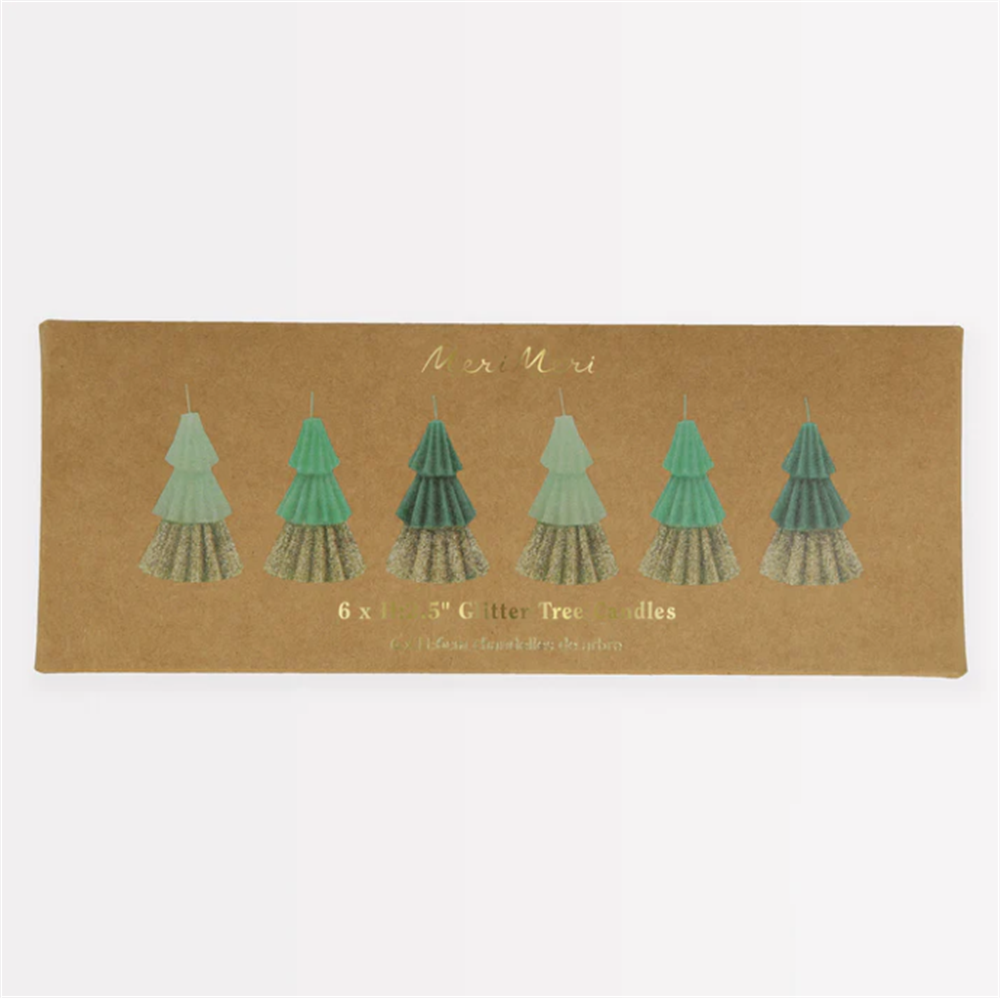 Meri Meri - Green Mini Tree Candles - Yeşil Mini Ağaç Mumlar (6'lı)