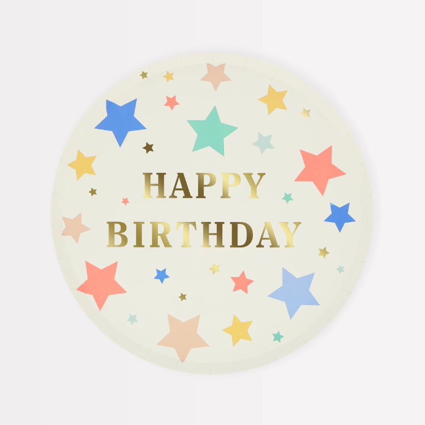 Meri Meri - Happy Birthday Stars Side Plates - Happy Birthday Yıldızlar Tabalar (M) (x8)