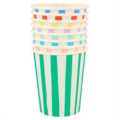 Meri Meri - Mixed Stripe Cups - Çizgili Renkli Bardaklar - 8li