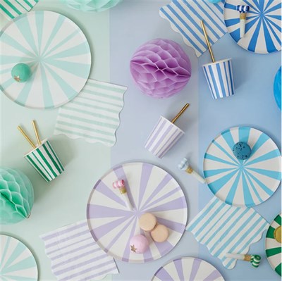 Meri Meri - Mixed Stripe Cups - Çizgili Renkli Bardaklar - 8li