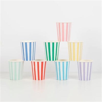 Meri Meri - Mixed Stripe Cups - Çizgili Renkli Bardaklar - 8li