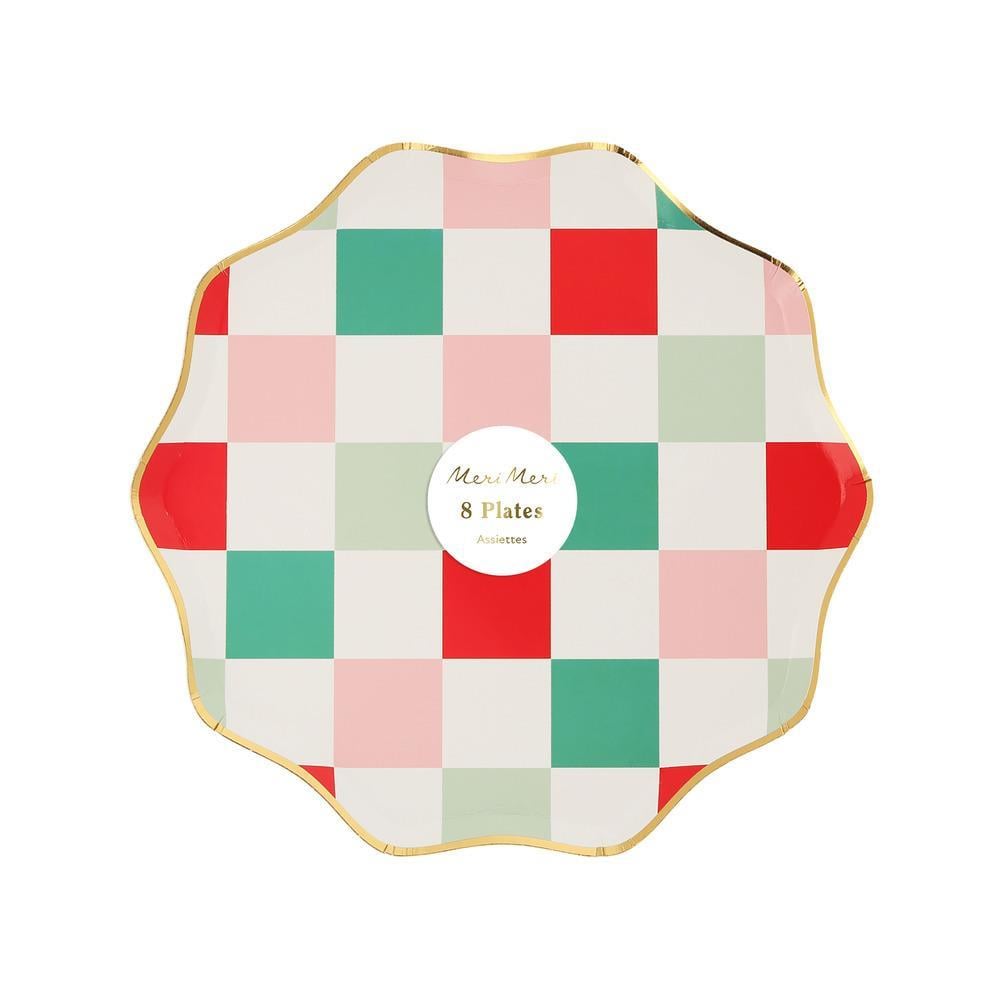 Meri Meri - Multi Check Side Plates - Kareli Tabaklar (M) (8'li)