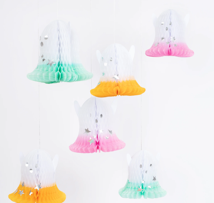 Meri Meri - Ombré Ghost Hanging Decorations - Neon Detaylı Hayalet Asılan Süsler (6'lı)