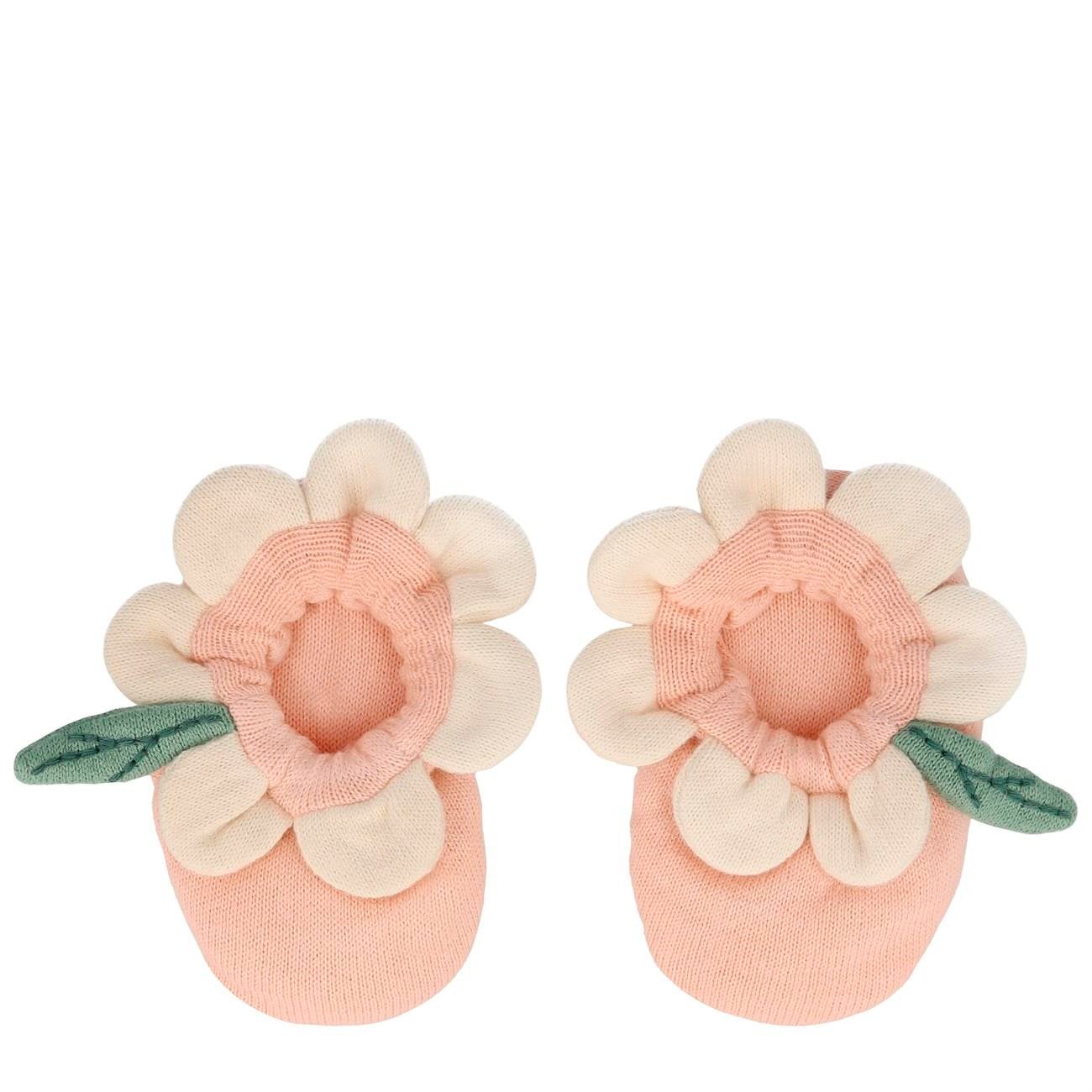 Meri Meri - Peach Daisy Baby Booties - Şeftali Rengi Papatyalı Bebek Patiği
