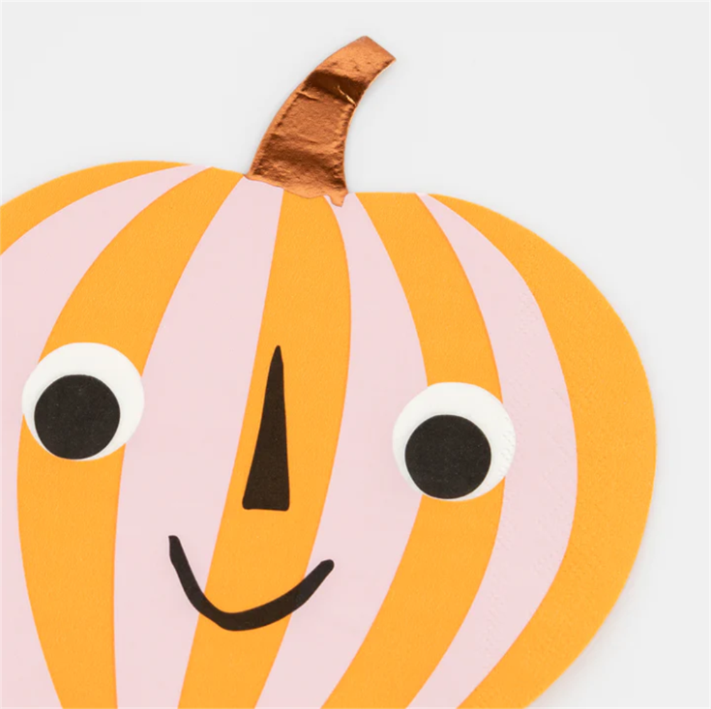 Meri Meri - Pink & Orange Stripy Pumpkin Napkins - Pembe & Turuncu Çizgili Balkabağı Peçeteler (16'l