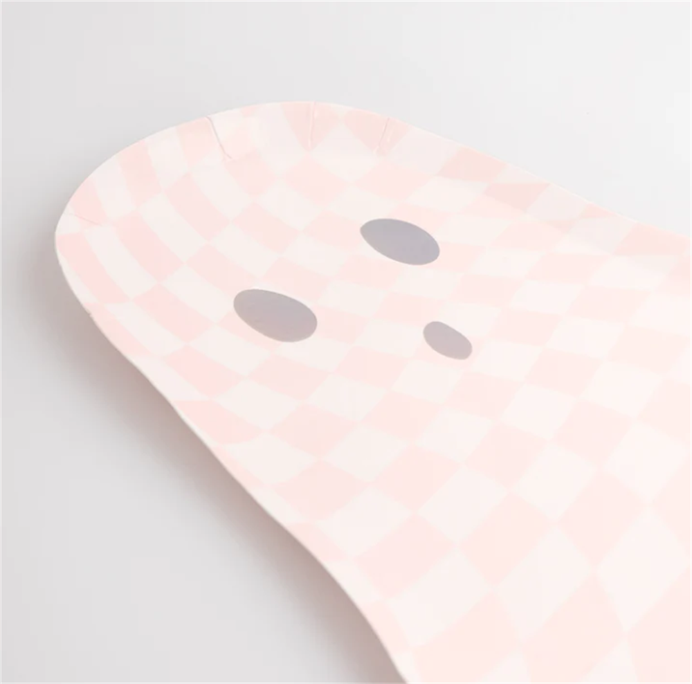Meri Meri - Pink Checker Ghost Plates - Pembe Hayalet Tabaklar (8'li)