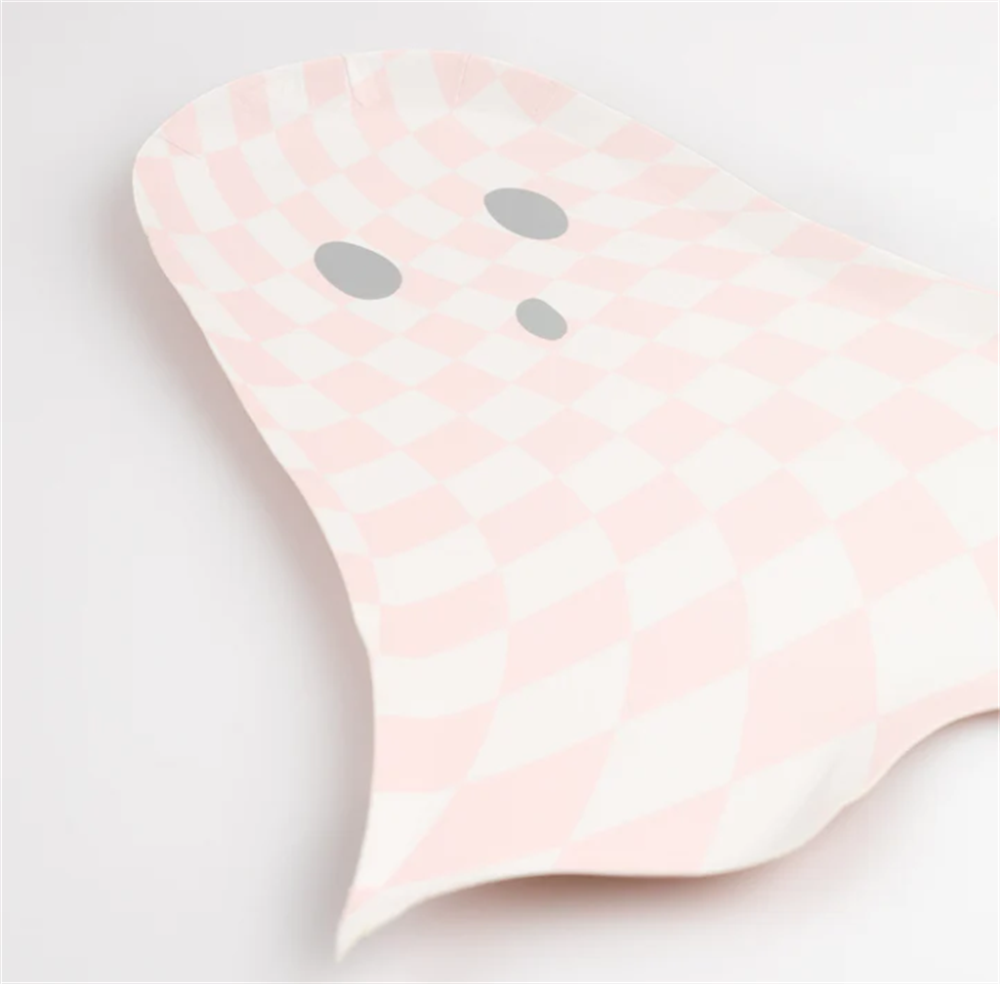 Meri Meri - Pink Checker Ghost Plates - Pembe Hayalet Tabaklar (8'li)