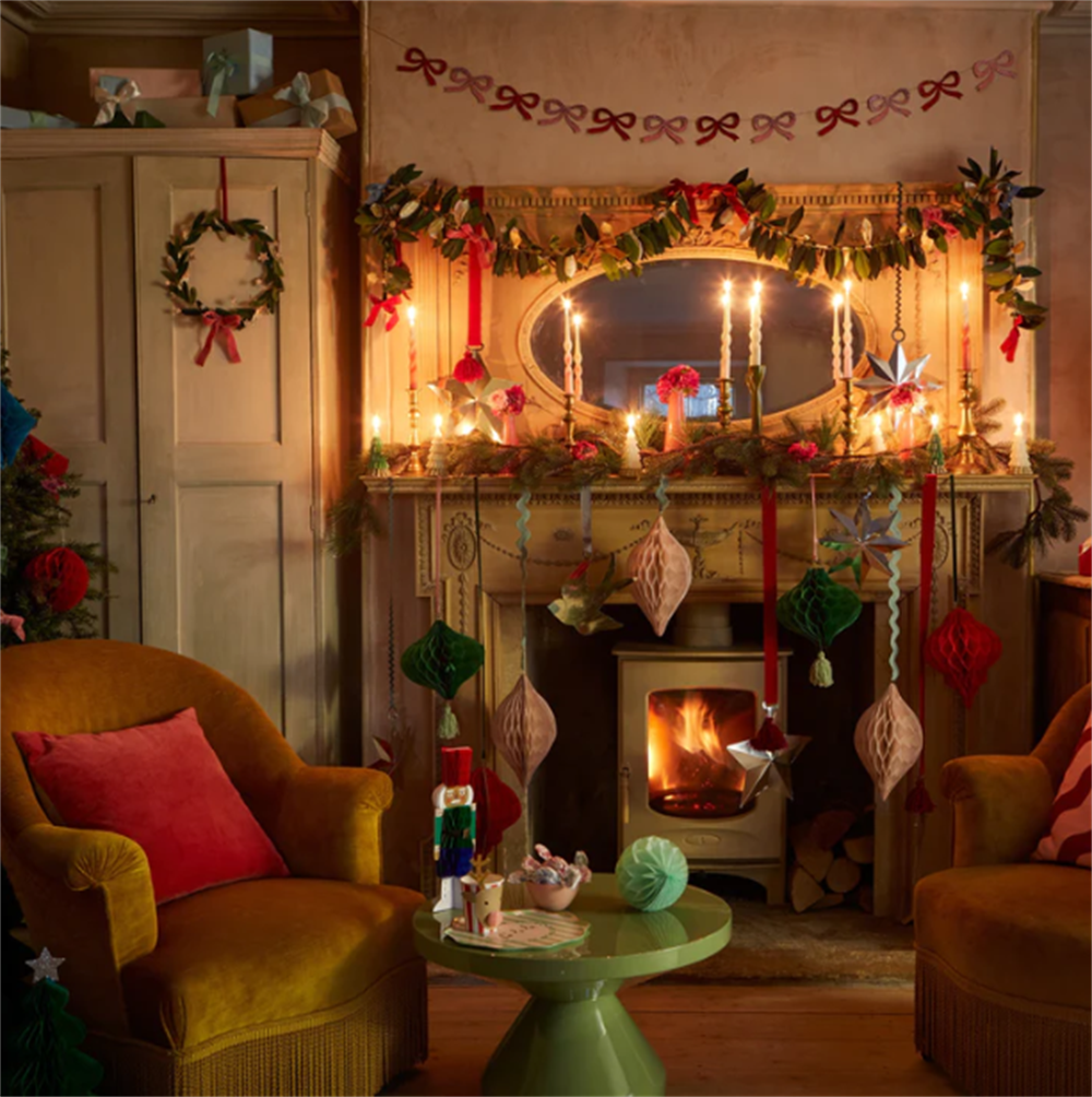 Meri Meri - Red & Pink Glitter Bow Garland - Kırmızı & Pembe Parıltılı Kurdele Asılan Süs