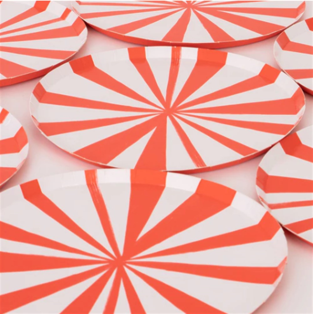 Meri Meri - Red Stripe Plates - Kırmızı Çizgili Tabaklar - S - 8'li