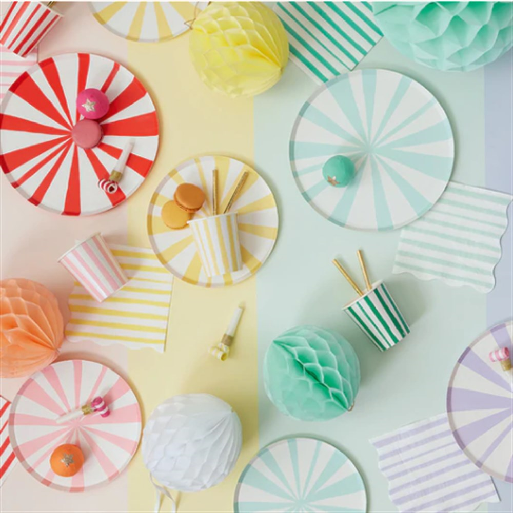 Meri Meri - Red Stripe Plates - Kırmızı Çizgili Tabaklar - S - 8'li