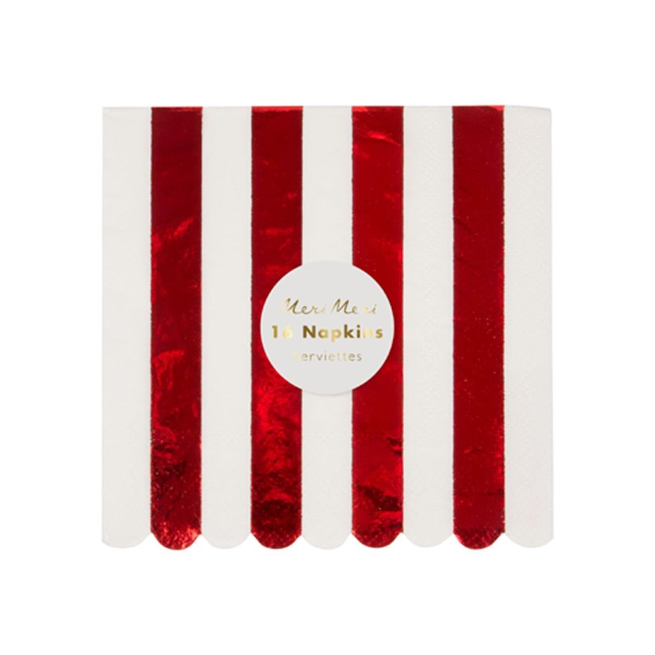 Meri Meri - Shiny Red Stripe Napkins - Kırmızı Folyo Çizgili Peçete - S
