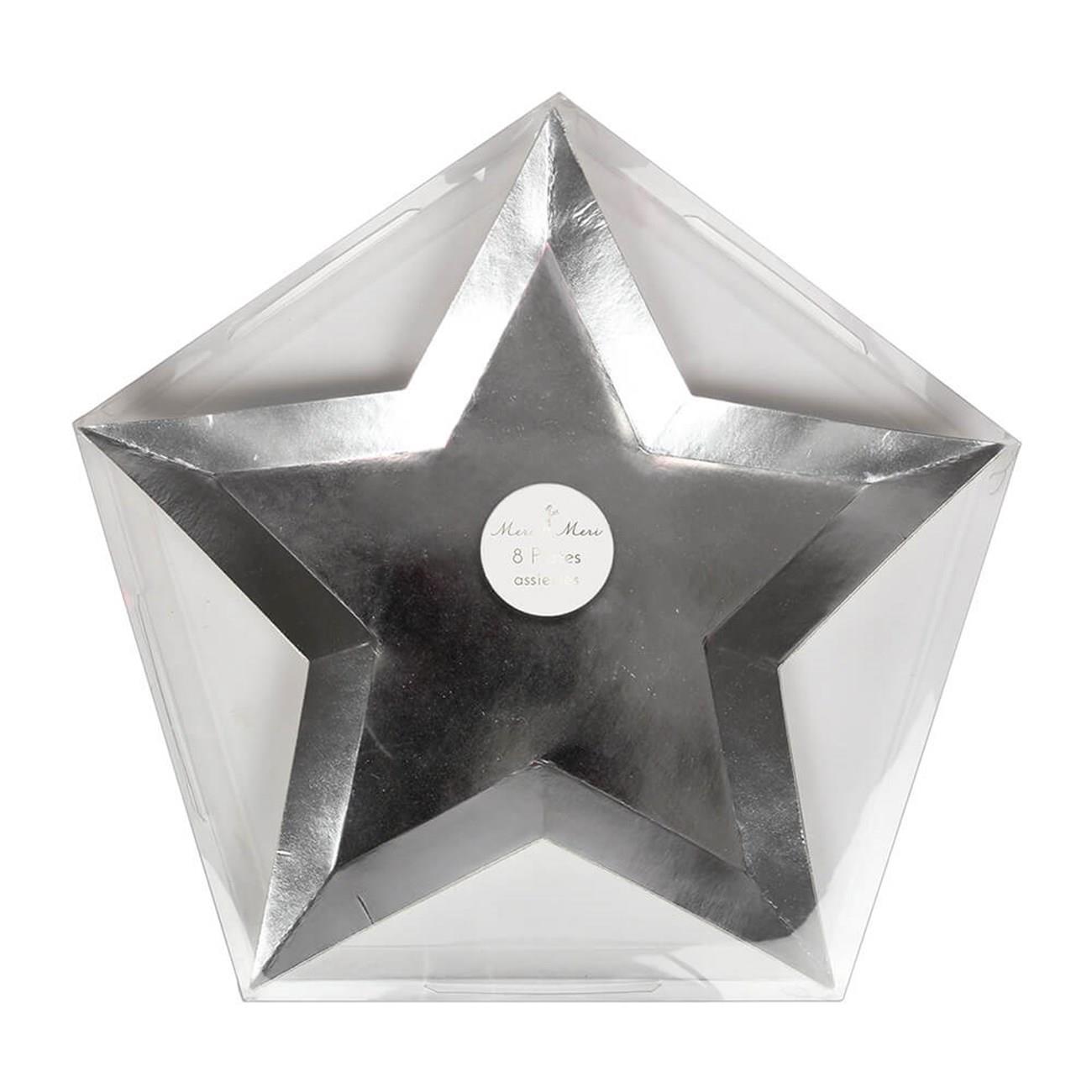Meri Meri - Silver Foil Star Plates - Gümüş Folyo Yıldız Tabak