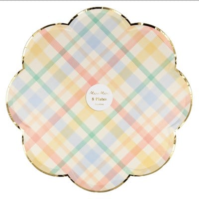 Meri Meri - Spring Plaid Dinner Plates - Bahar Yeri Tabaklar - L - 8'li