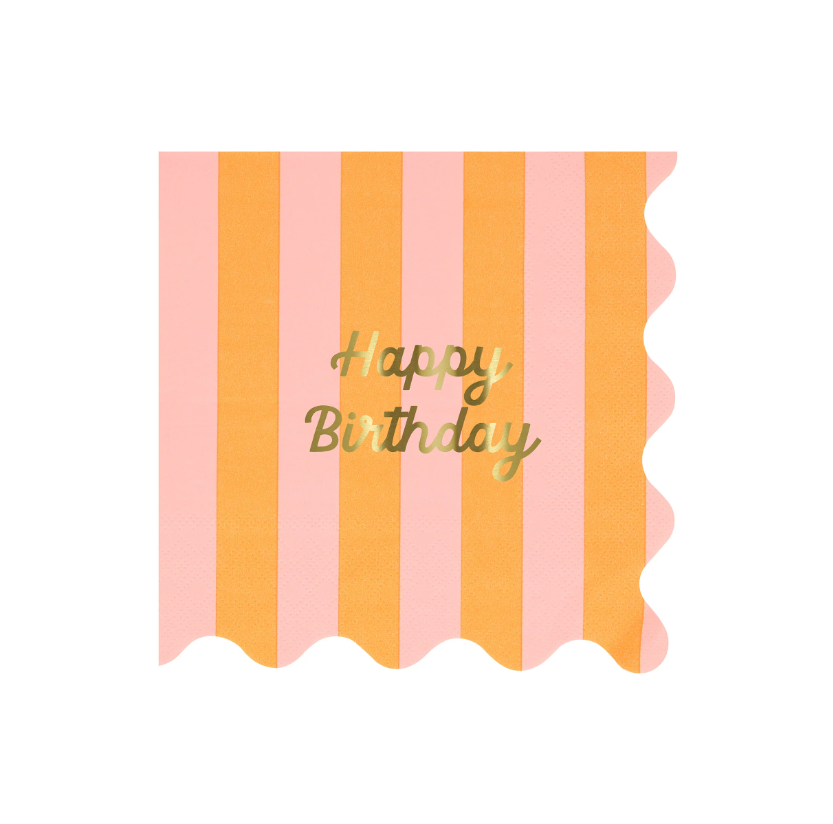 Meri Meri - Stripe Happy Birthday Large Napkins - Çizgili Happy Birthday Peçeteler (L) (x16)