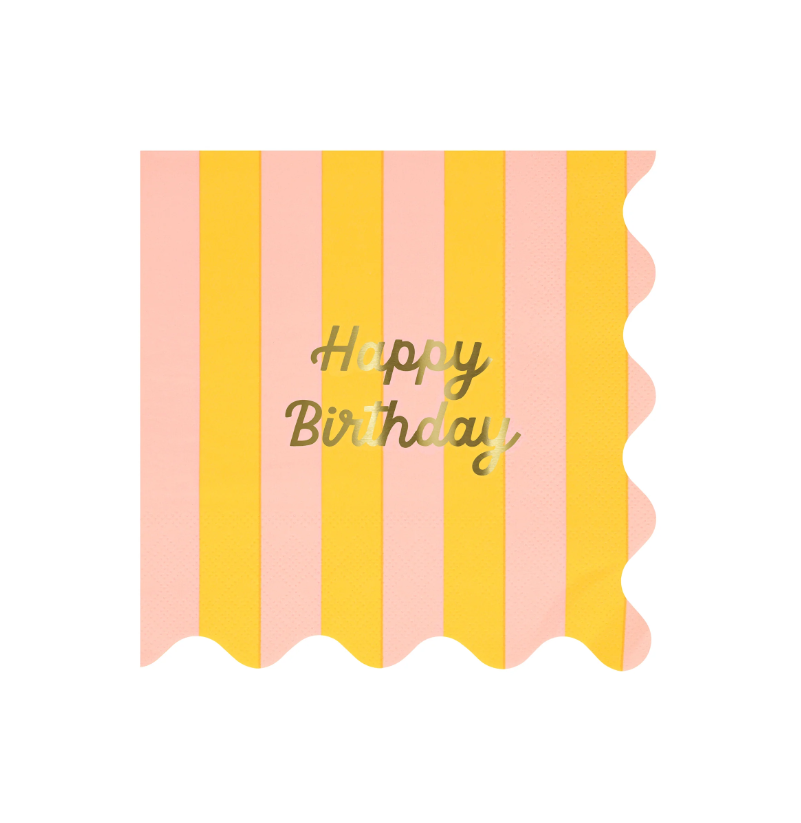 Meri Meri - Stripe Happy Birthday Large Napkins - Çizgili Happy Birthday Peçeteler (L) (x16)