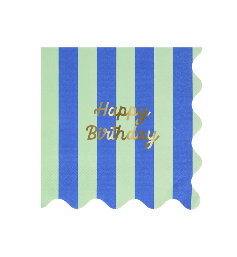 Meri Meri - Stripe Happy Birthday Large Napkins - Çizgili Happy Birthday Peçeteler (L) (x16)